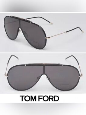TOM FORD TF671 Mack Black Leather Rose Gold Metal Frame Aviator Large Sunglasses